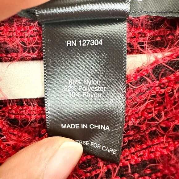 Ali Miles Cowl Neck Eyelash Tunic Sweater Size XL Red Checkered - Picture 5 of 5